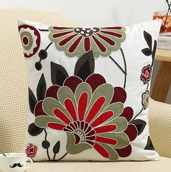 Flower Embroidered Boho Throw Pillow Cover with Pillow 45 x 45 cm