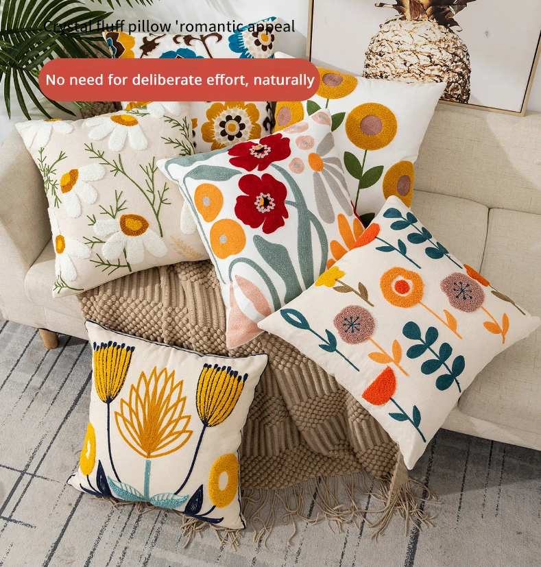 Flower Embroidered Boho Throw Pillow Cover with Pillow 45 x 45 cm