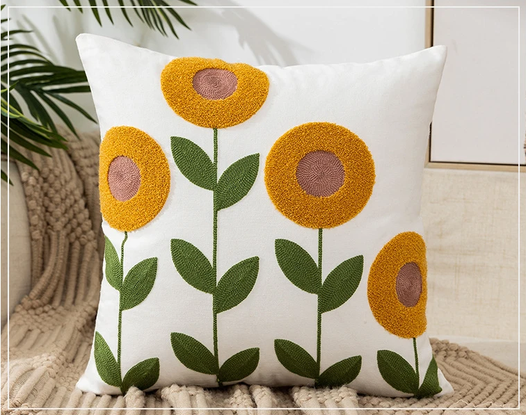 Flower Embroidered Boho Throw Pillow Cover with Pillow 45 x 45 cm