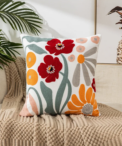 Flower Embroidered Boho Throw Pillow Cover with Pillow 45 x 45 cm