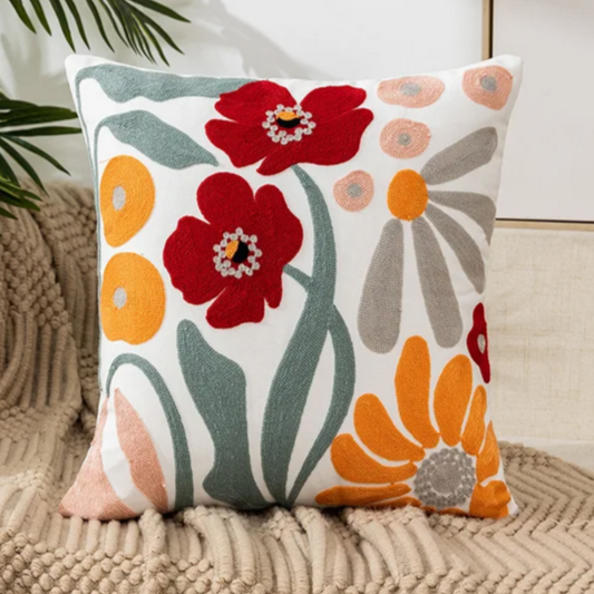 Flower Embroidered Boho Throw Pillow Cover with Pillow 45 x 45 cm