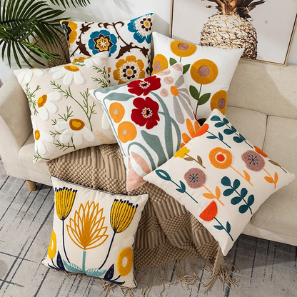 Flower Embroidered Boho Throw Pillow Cover with Pillow 45 x 45 cm