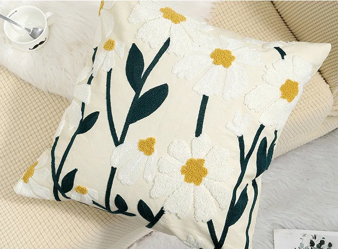 Flower Embroidered Boho Throw Pillow Cover with Pillow 45 x 45 cm