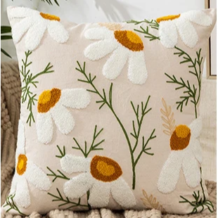 Flower Embroidered Boho Throw Pillow Cover with Pillow 45 x 45 cm