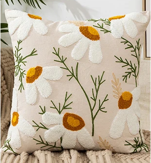 Flower Embroidered Boho Throw Pillow Cover with Pillow 45 x 45 cm