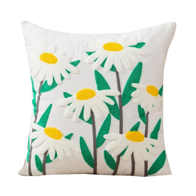 Flower Embroidered Boho Throw Pillow Cover with Pillow 45 x 45 cm