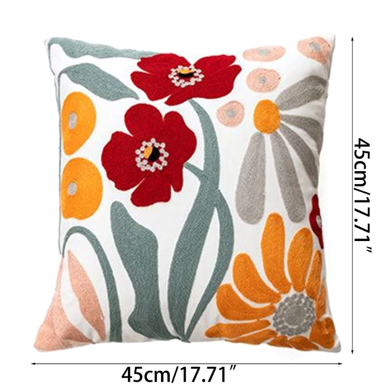 Flower Embroidered Boho Throw Pillow Cover with Pillow 45 x 45 cm