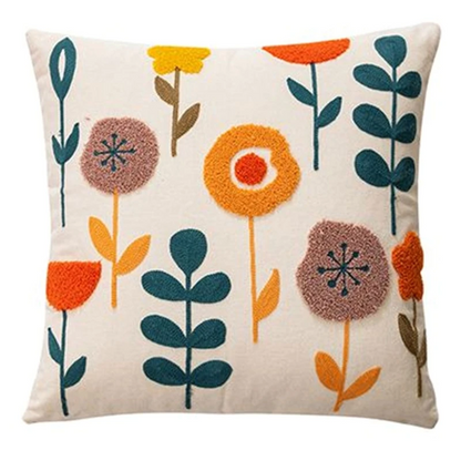 Flower Embroidered Boho Throw Pillow Cover with Pillow 45 x 45 cm