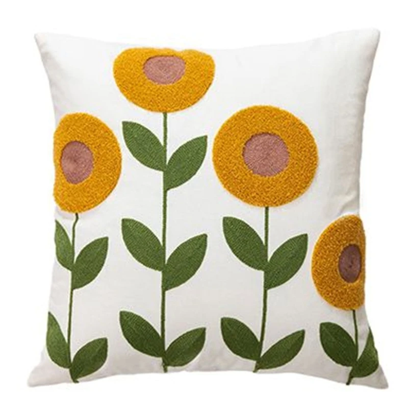 Flower Embroidered Boho Throw Pillow Cover with Pillow 45 x 45 cm