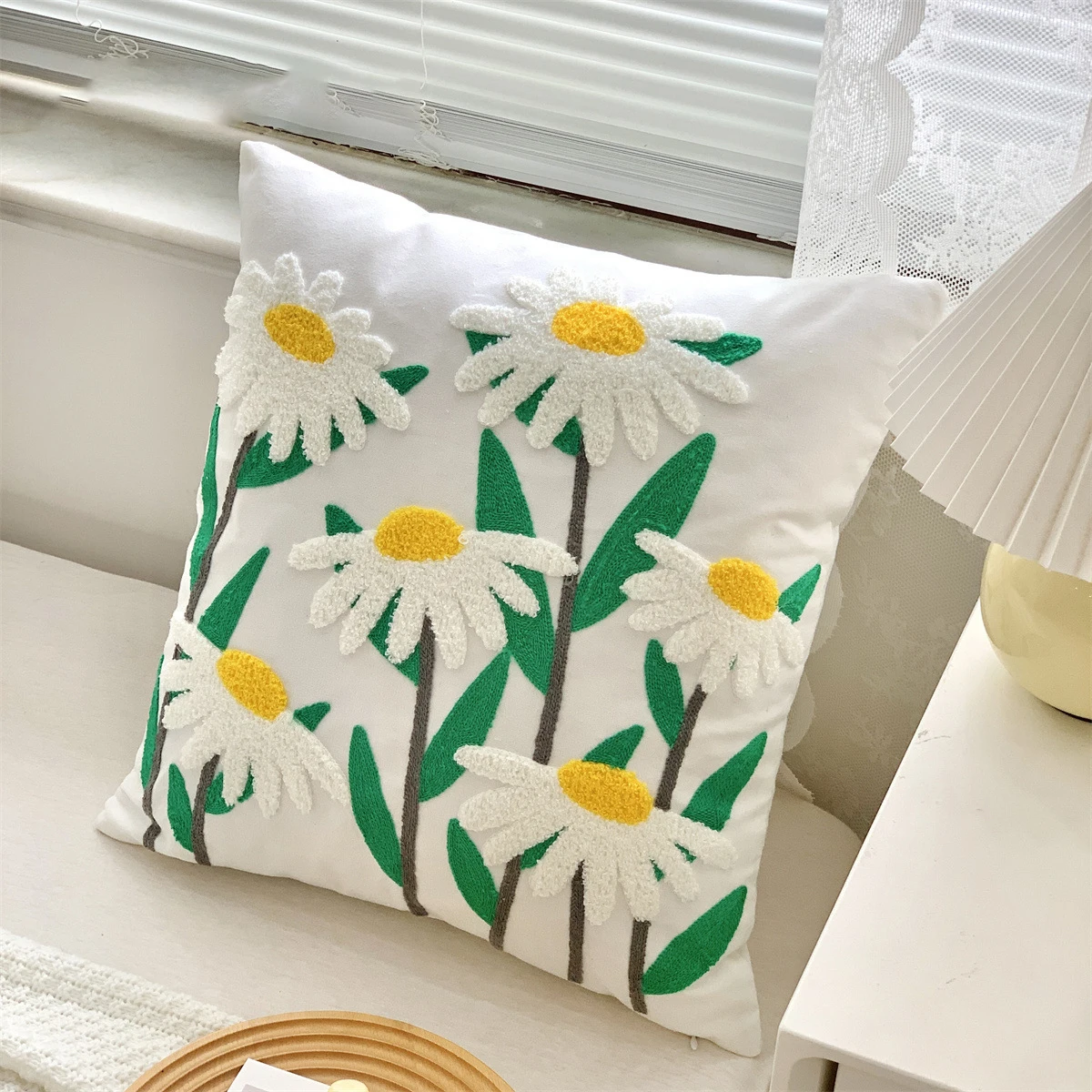 Flower Embroidered Boho Throw Pillow Cover with Pillow 45 x 45 cm