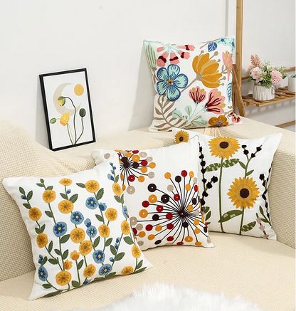 Flower Embroidered Boho Throw Pillow Cover with Pillow 45 x 45 cm