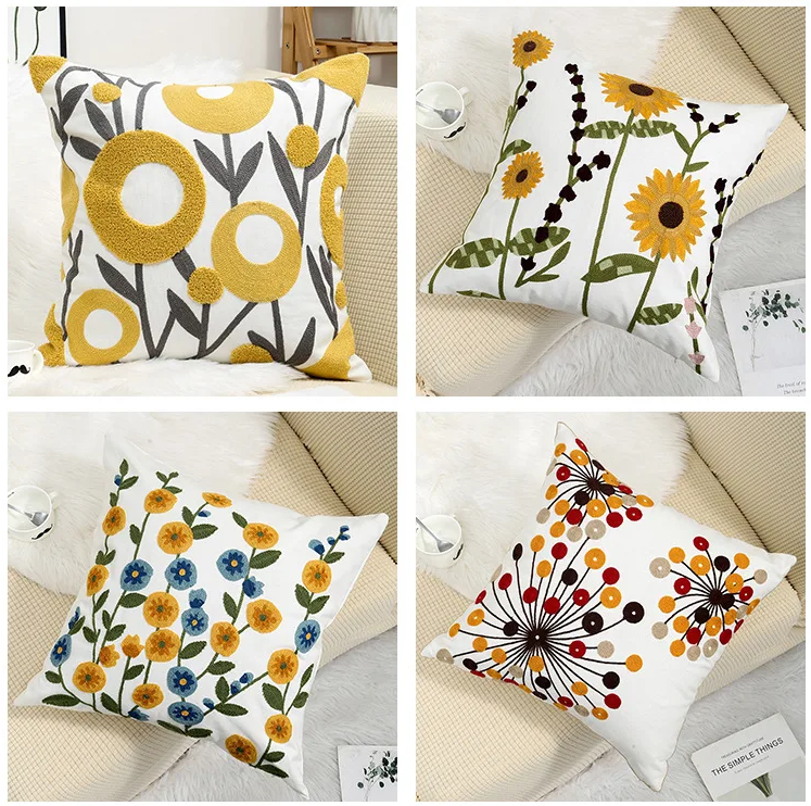 Flower Embroidered Boho Throw Pillow Cover with Pillow 45 x 45 cm