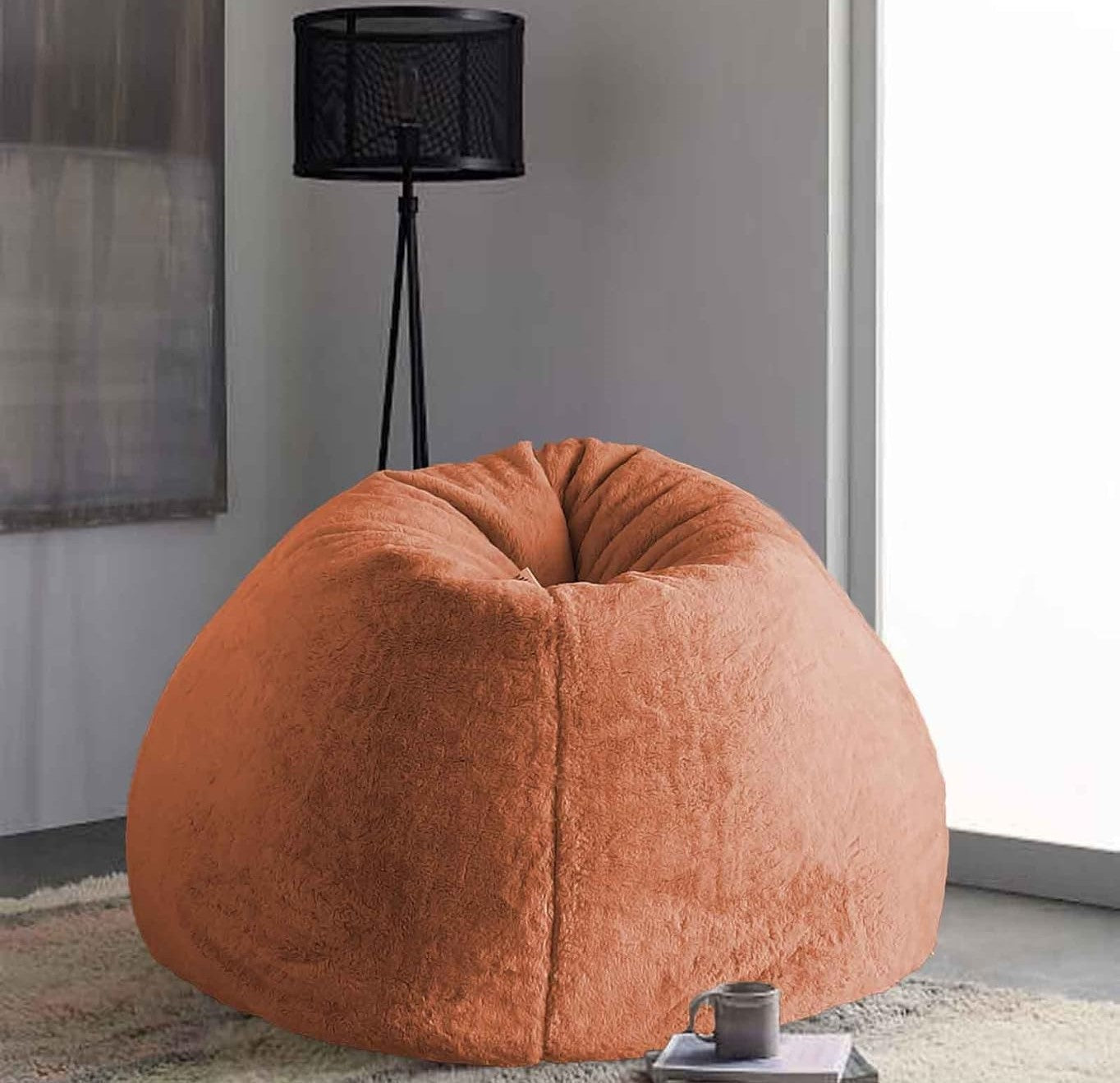 Rustic Orange Luxury Faux Rabbit Fur High Quality Bean Bag