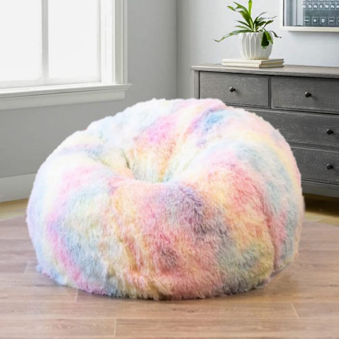 Unicorn color Luxury Soft Faux Rabbit Fur High Quality Bean Bag