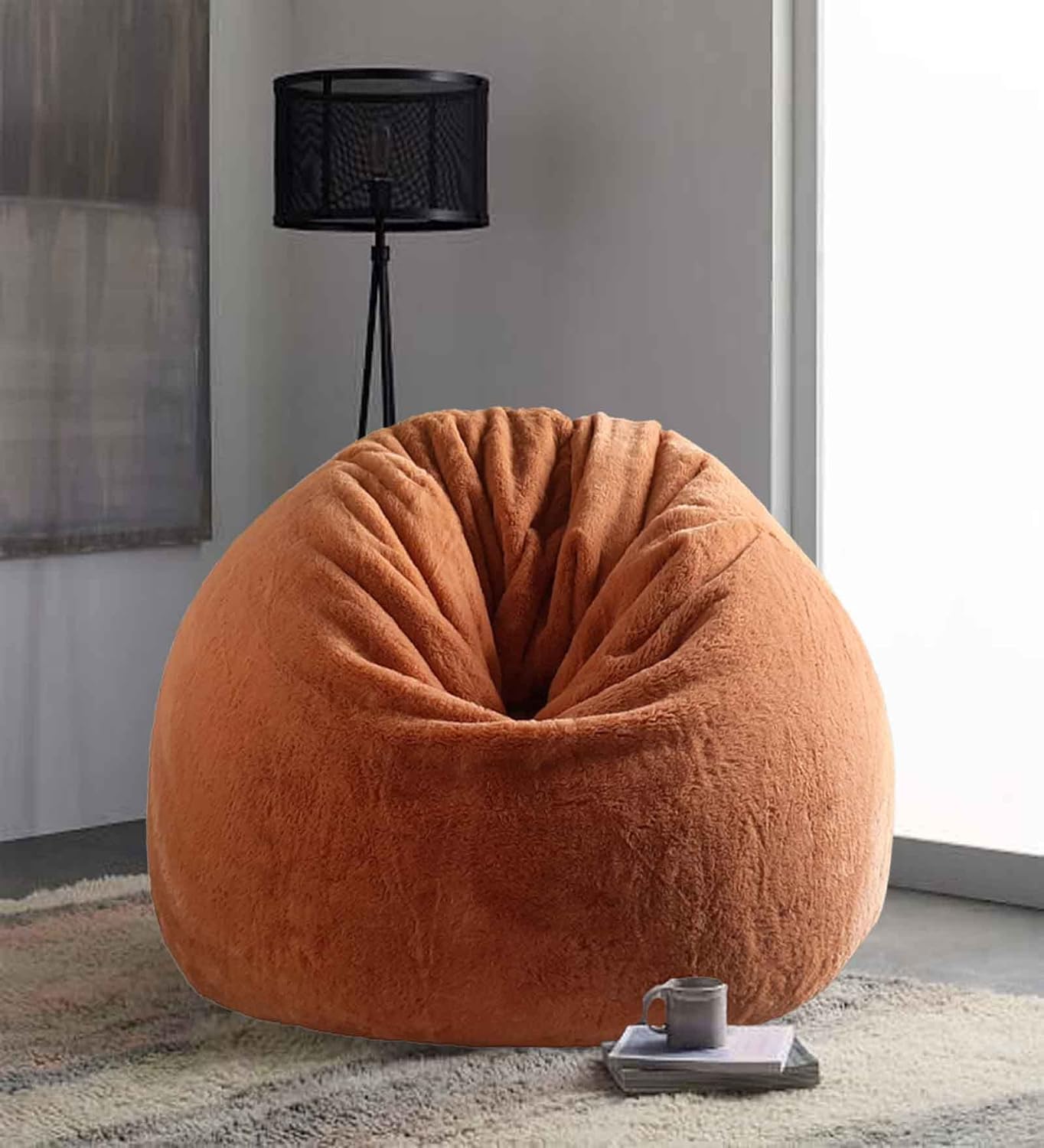 Rustic Orange Luxury Faux Rabbit Fur High Quality Bean Bag