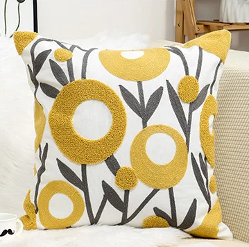 Flower Embroidered Boho Throw Pillow Cover with Pillow 45 x 45 cm