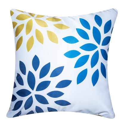 Premium Satin Cushion Cover Set of 5 - Blue/Gold - 16 x 16 Inches