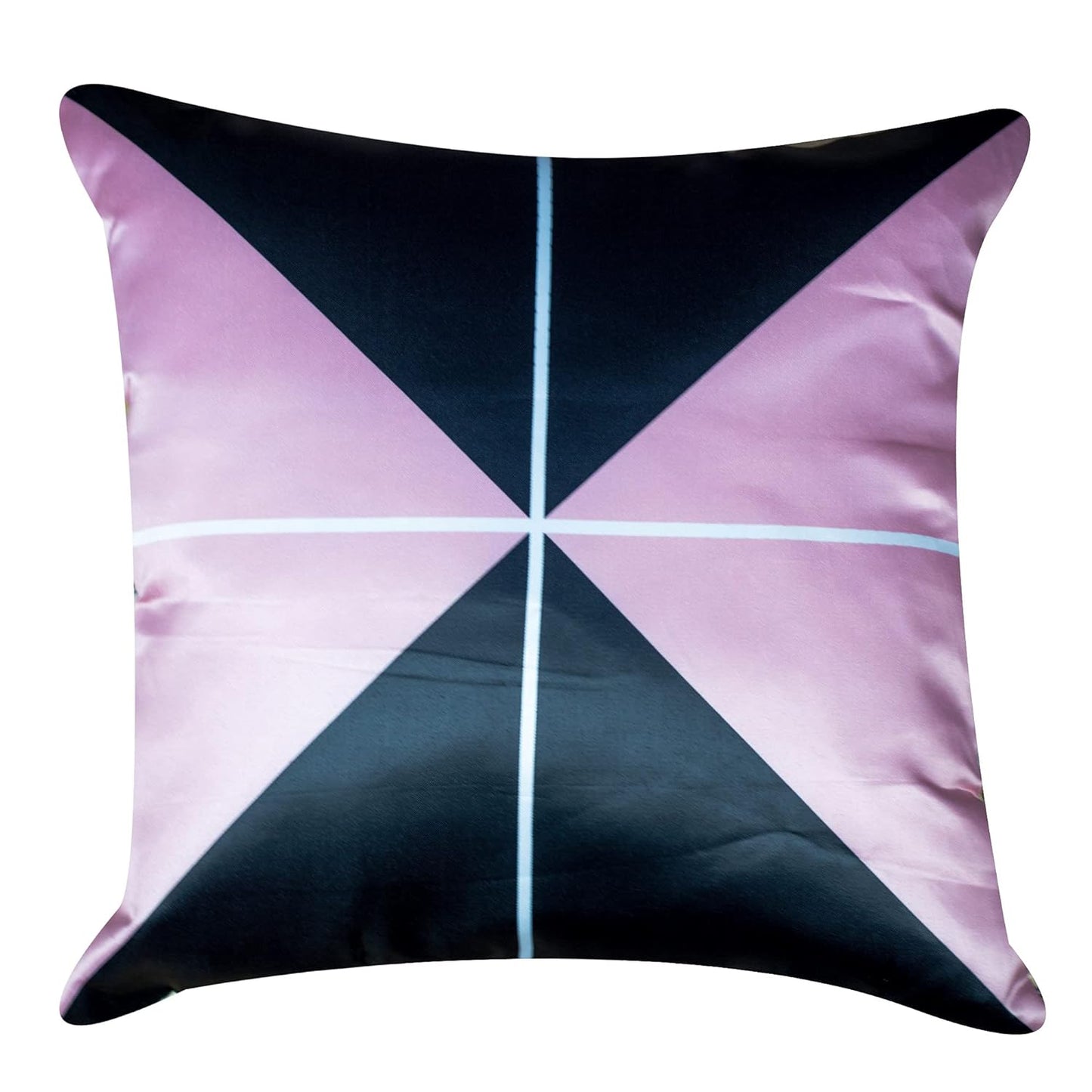 Premium Satin Cushion Cover Set of 5 - Pink/Black - 16 x 16 Inches