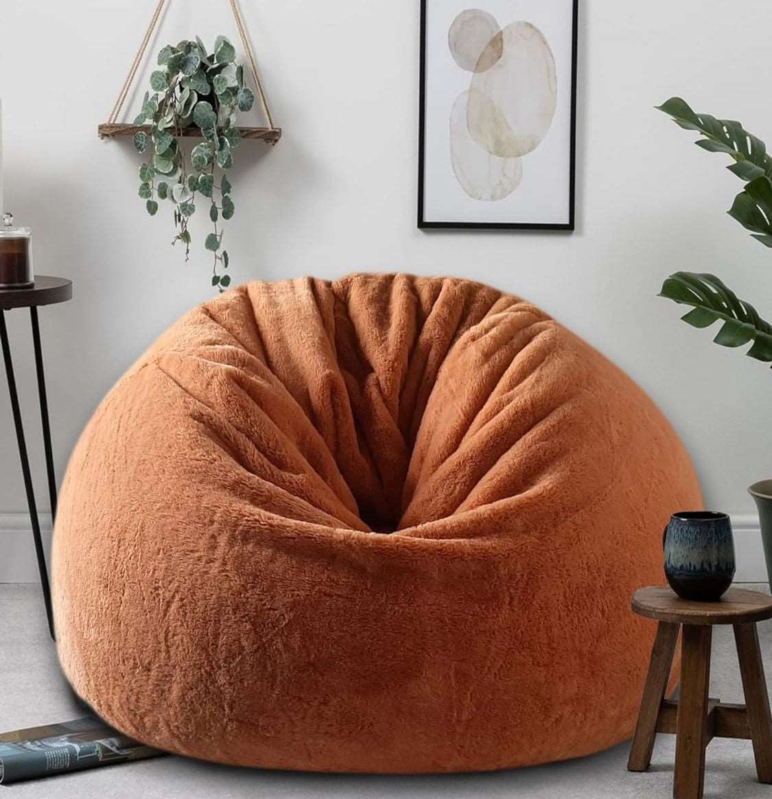 Rustic Orange Luxury Faux Rabbit Fur High Quality Bean Bag