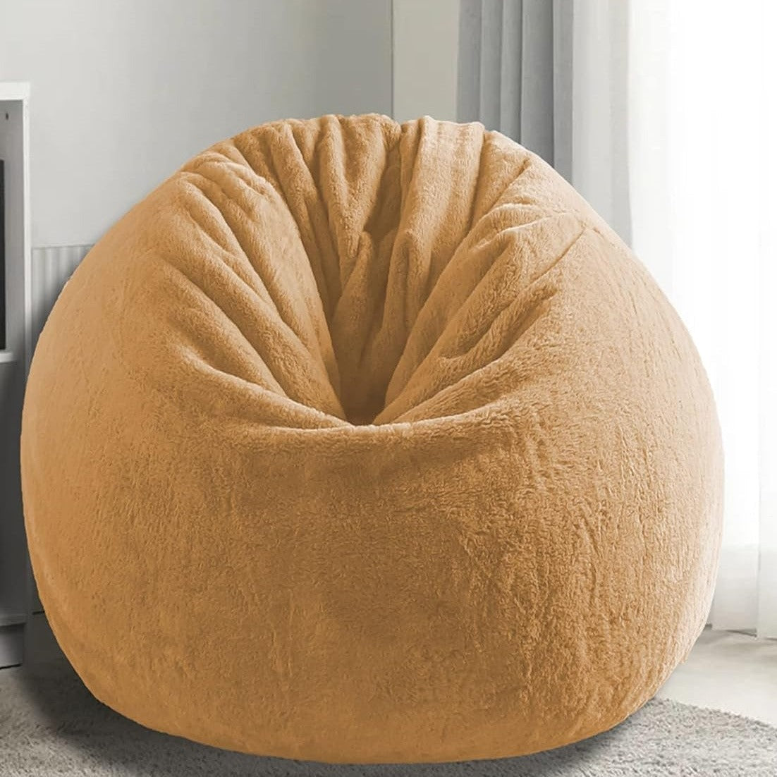 Yellow Beige Luxury Faux Rabbit Fur Bean Bag Club High Quality Bean Bag