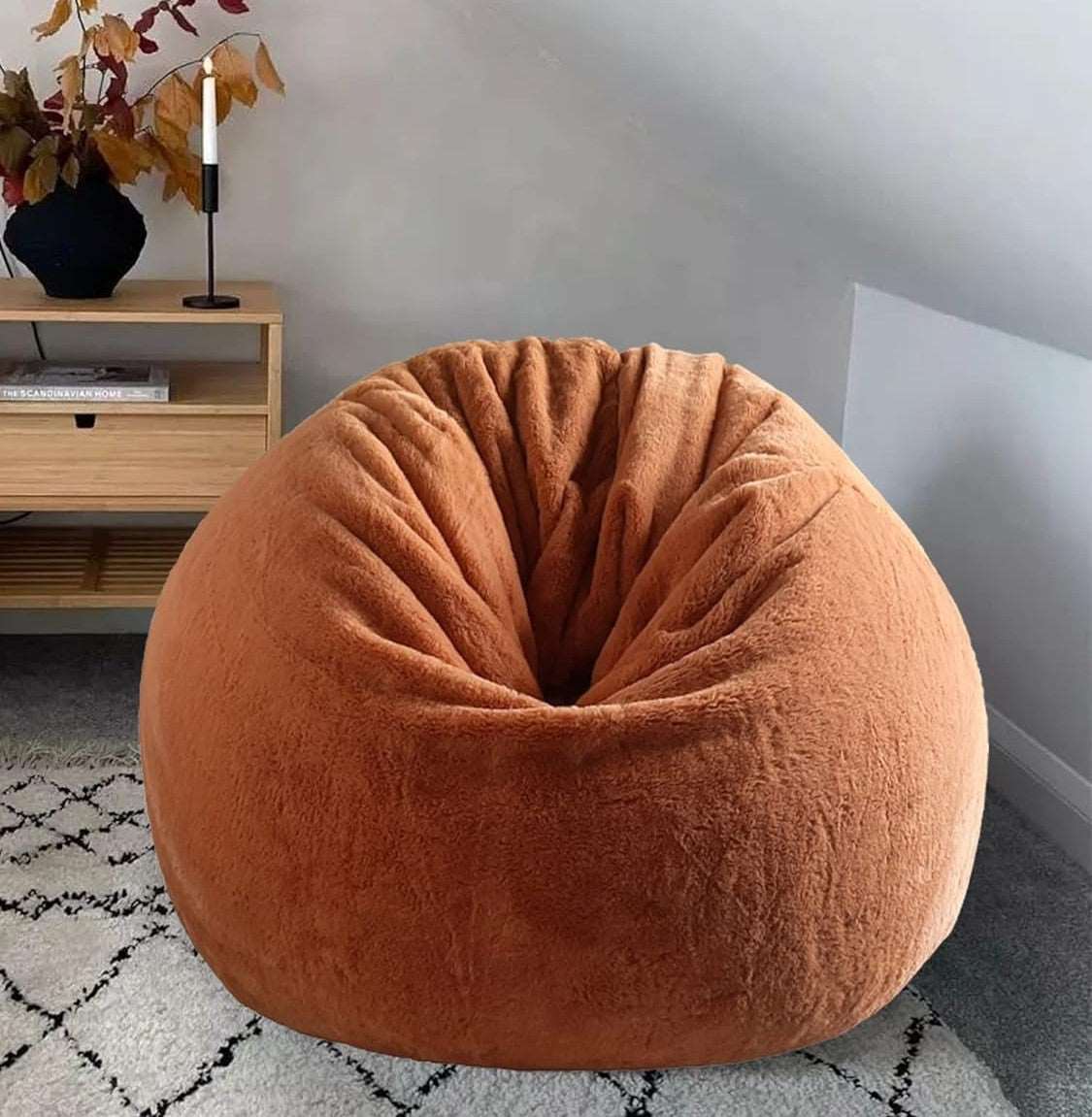 Rustic Orange Luxury Faux Rabbit Fur High Quality Bean Bag