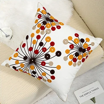 Flower Embroidered Boho Throw Pillow Cover with Pillow 45 x 45 cm