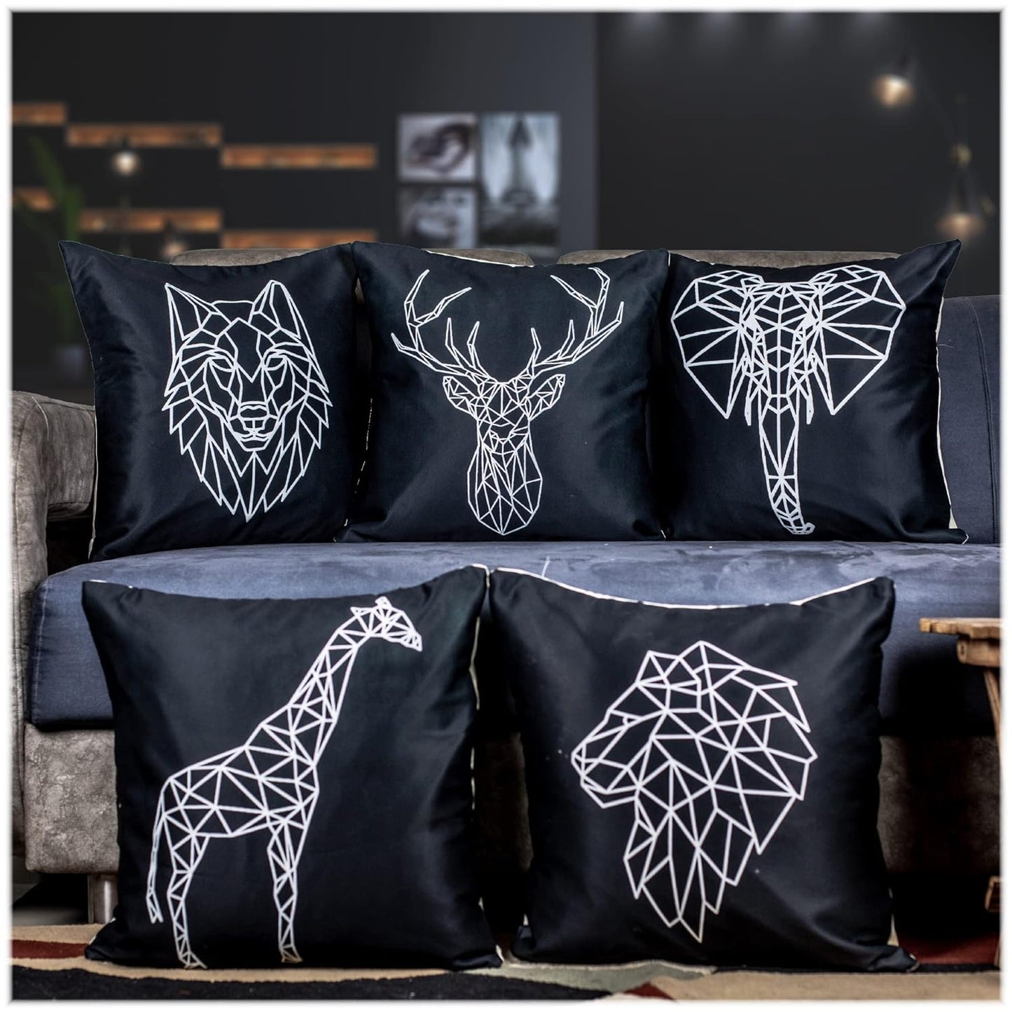 Premium Satin Cushion Cover Set of 5 - Black - 16 x 16 Inches