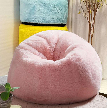 Elegant Luxurious Soft Pink Faux Rabbit Fur High Quality Bean Bag