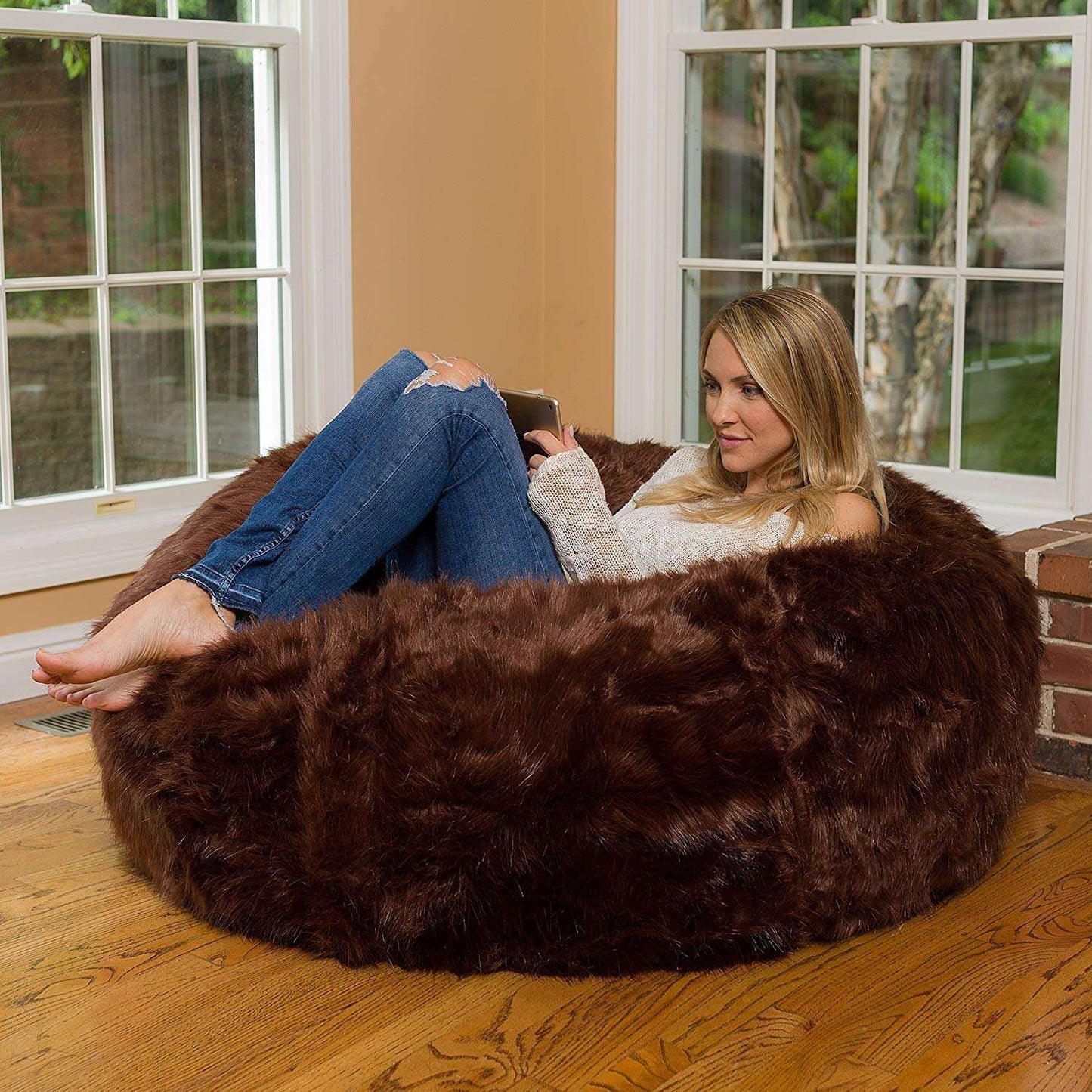 Brown Long Fur Luxury High Quality Bean Bag