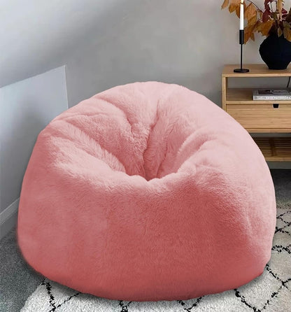 Elegant Luxurious Bean Bag Chair | Soft Pink Faux Rabbit Fur High Quality Bean Bag for adult XXXL