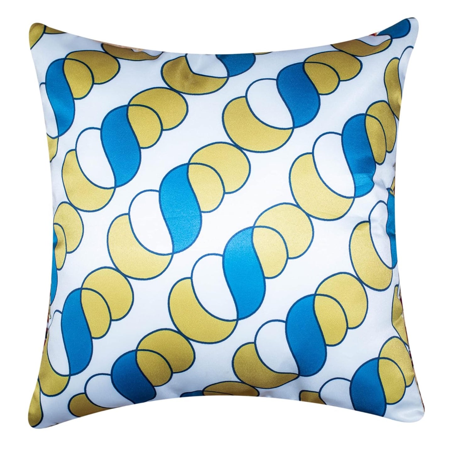 Premium Satin Cushion Cover Set of 5 - Blue/Gold - 16 x 16 Inches