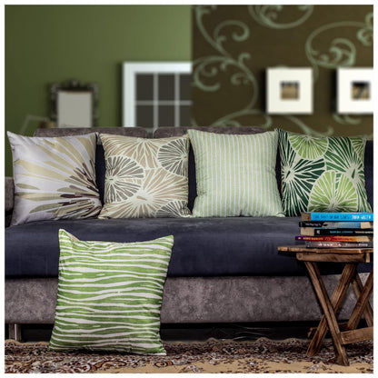 Premium Satin Cushion Cover Set of 5 - Green - 16 x 16 Inches