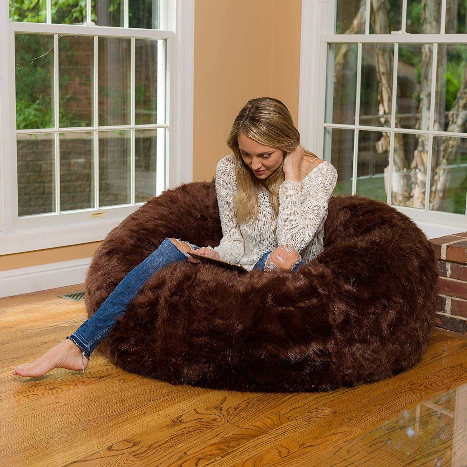 Brown Long Fur Luxury High Quality Bean Bag