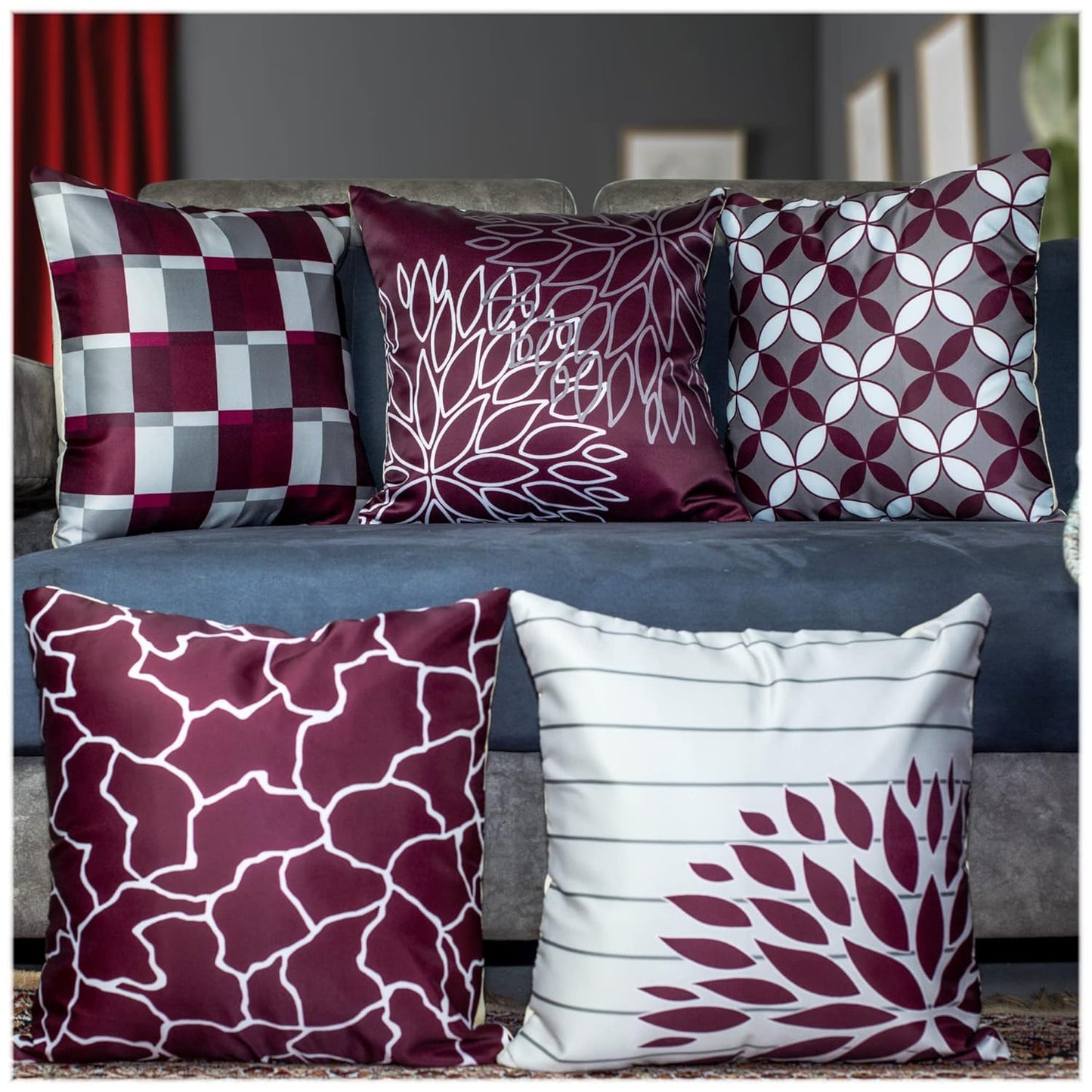 Premium Satin Cushion Cover Set of 5 - Mohagony - 16 x 16 Inches