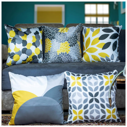 Premium Satin Cushion Cover Set of 5 - Yellow - 16 x 16 Inches