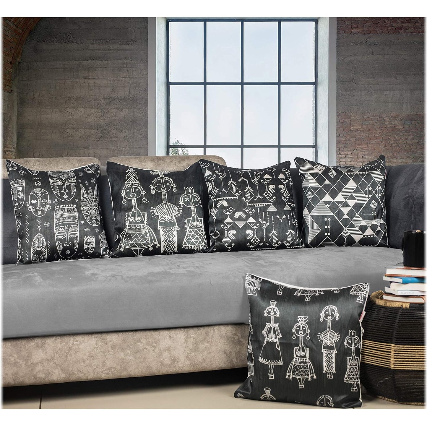 Premium Satin Cushion Cover Set of 5 - Tribal - 16 x 16 Inches