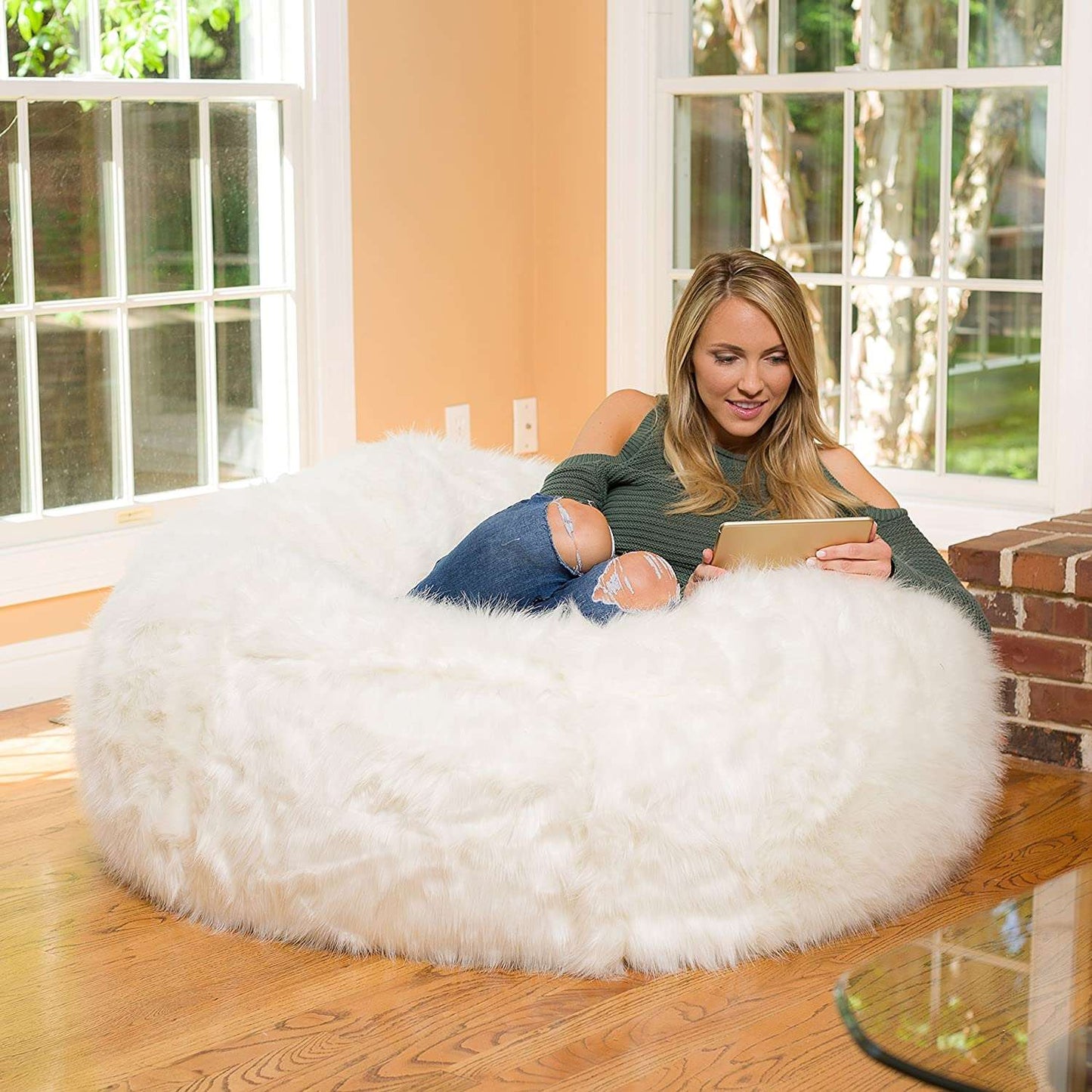 Pristine White Long Fur Luxury High Quality Bean Bag