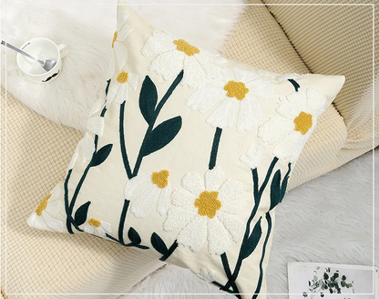 Flower Embroidered Boho Throw Pillow Cover with Pillow 45 x 45 cm