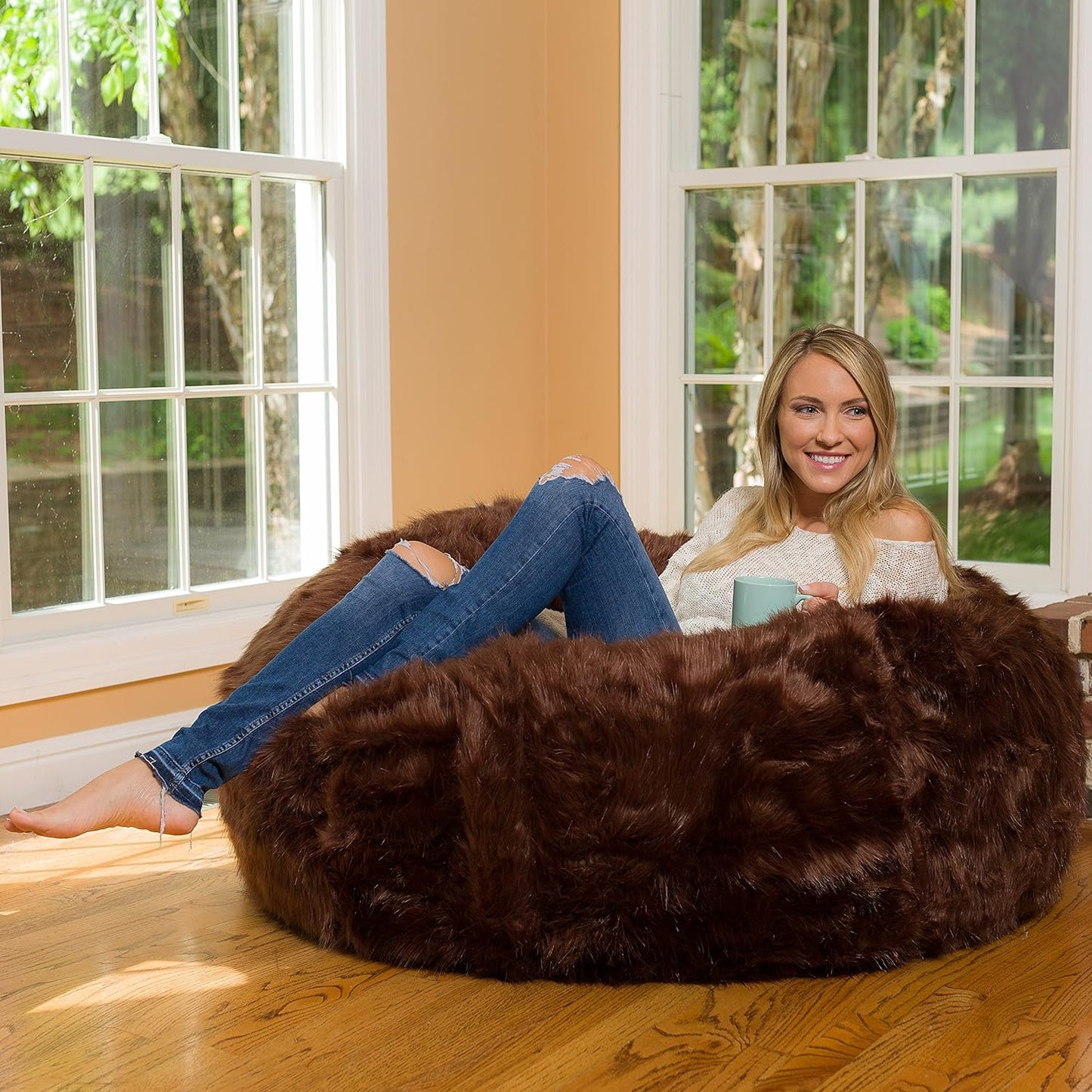 Luxury Brown Faux Fur Bean Bag for adult | XXXL size High Quality Bean Bag Chair