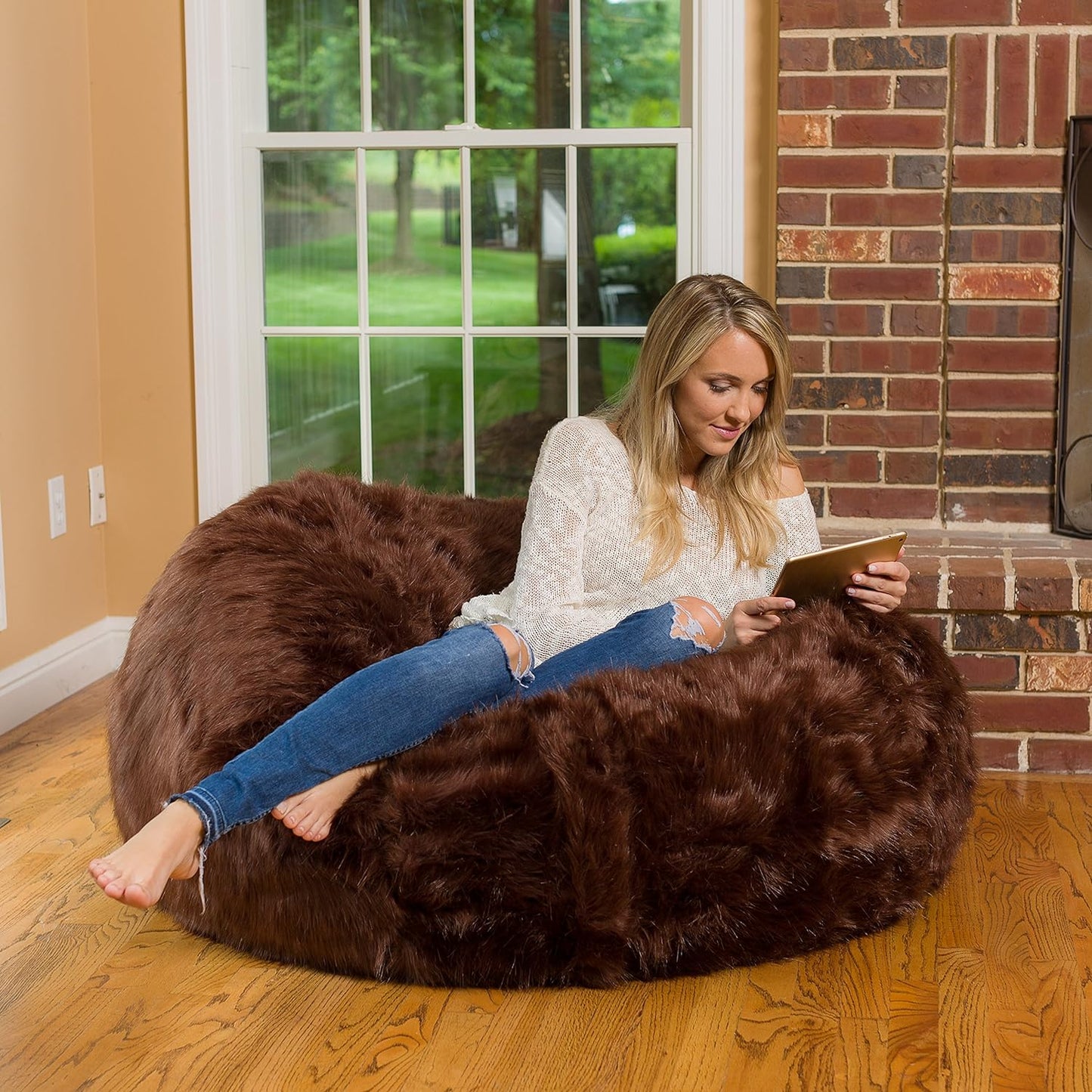 Luxury Brown Faux Fur Bean Bag for adult | XXXL size High Quality Bean Bag Chair