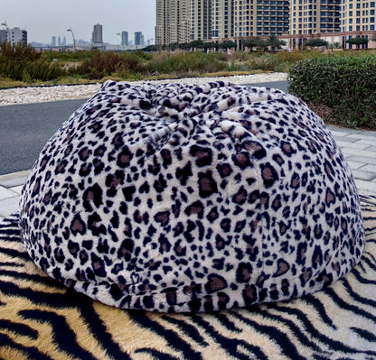 Luxury BeanBag for Adults, Animal Faux Fur Handmade Bean Bag | Black Panther print 100 cm XXXL size