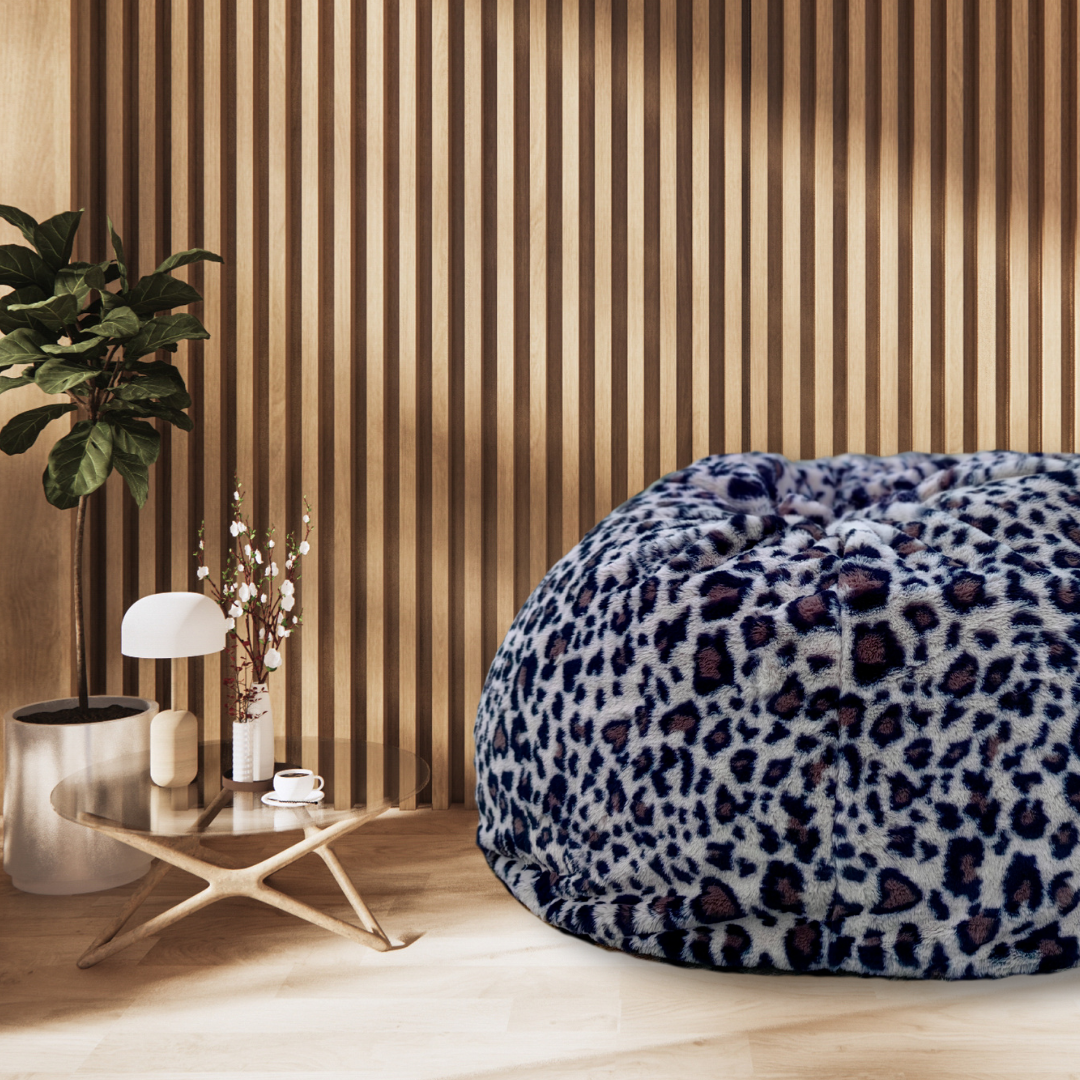 Luxury BeanBag for Adults, Animal Faux Fur Handmade Bean Bag | Black Panther print 100 cm XXXL size