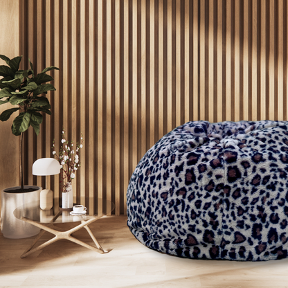 Luxury BeanBag for Adults, Animal Faux Fur Handmade Bean Bag | Black Panther print 100 cm XXXL size