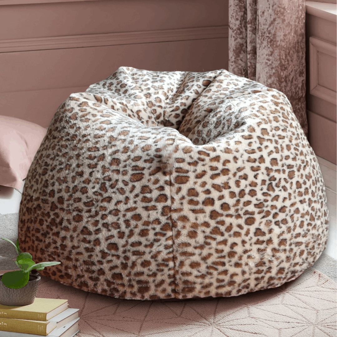 Snow Leopard Print Faux Animal Fur Luxury High Quality Bean Bag