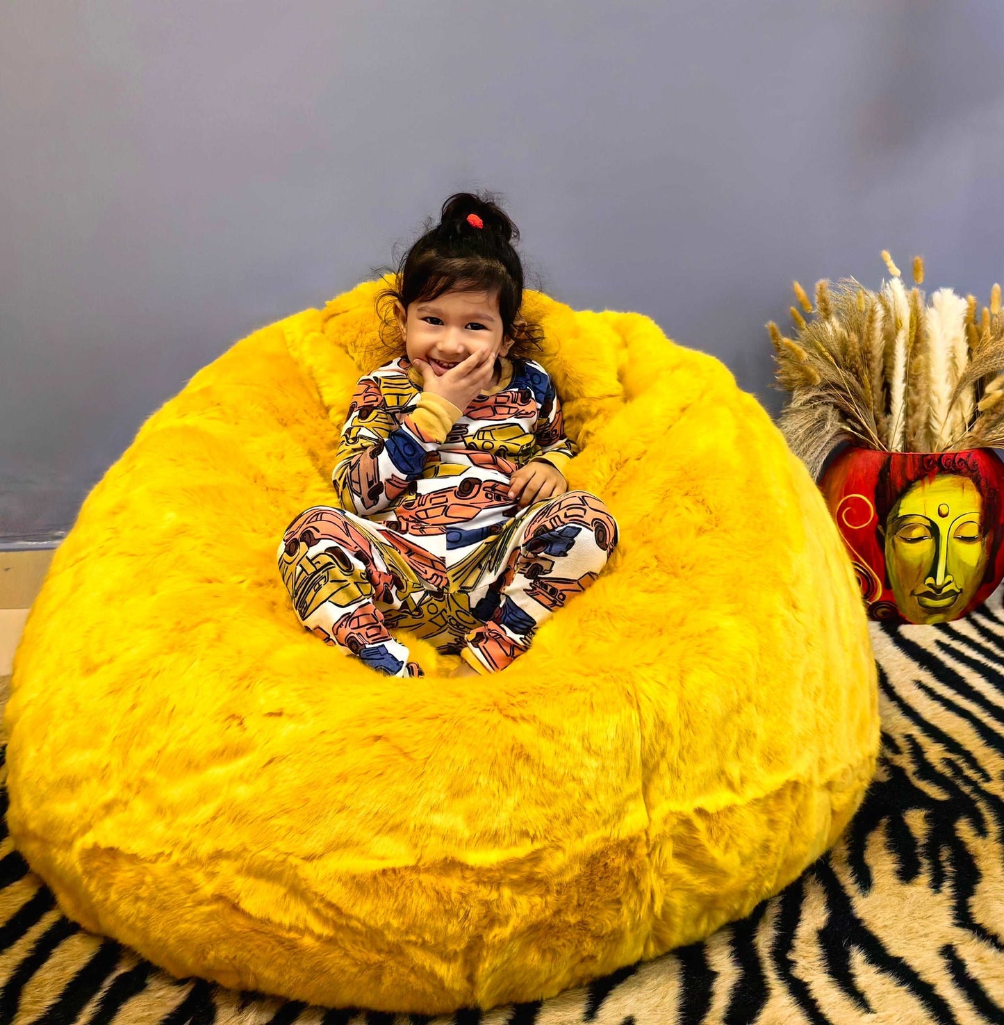 Power Packed Bright Yellow High Quality Luxury Faux Fur Bean Bag