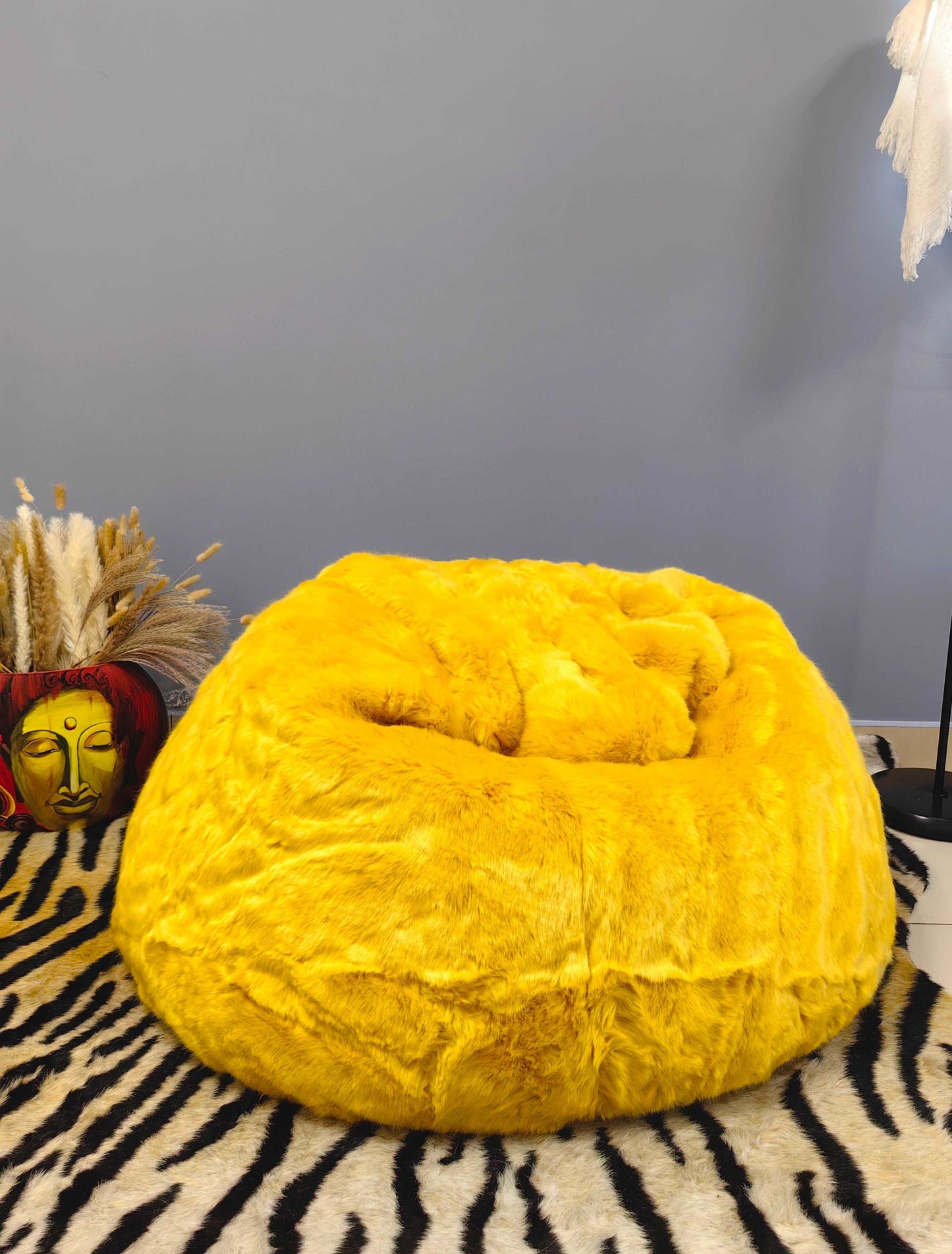 Power Packed Bright Yellow High Quality Luxury Faux Fur Bean Bag