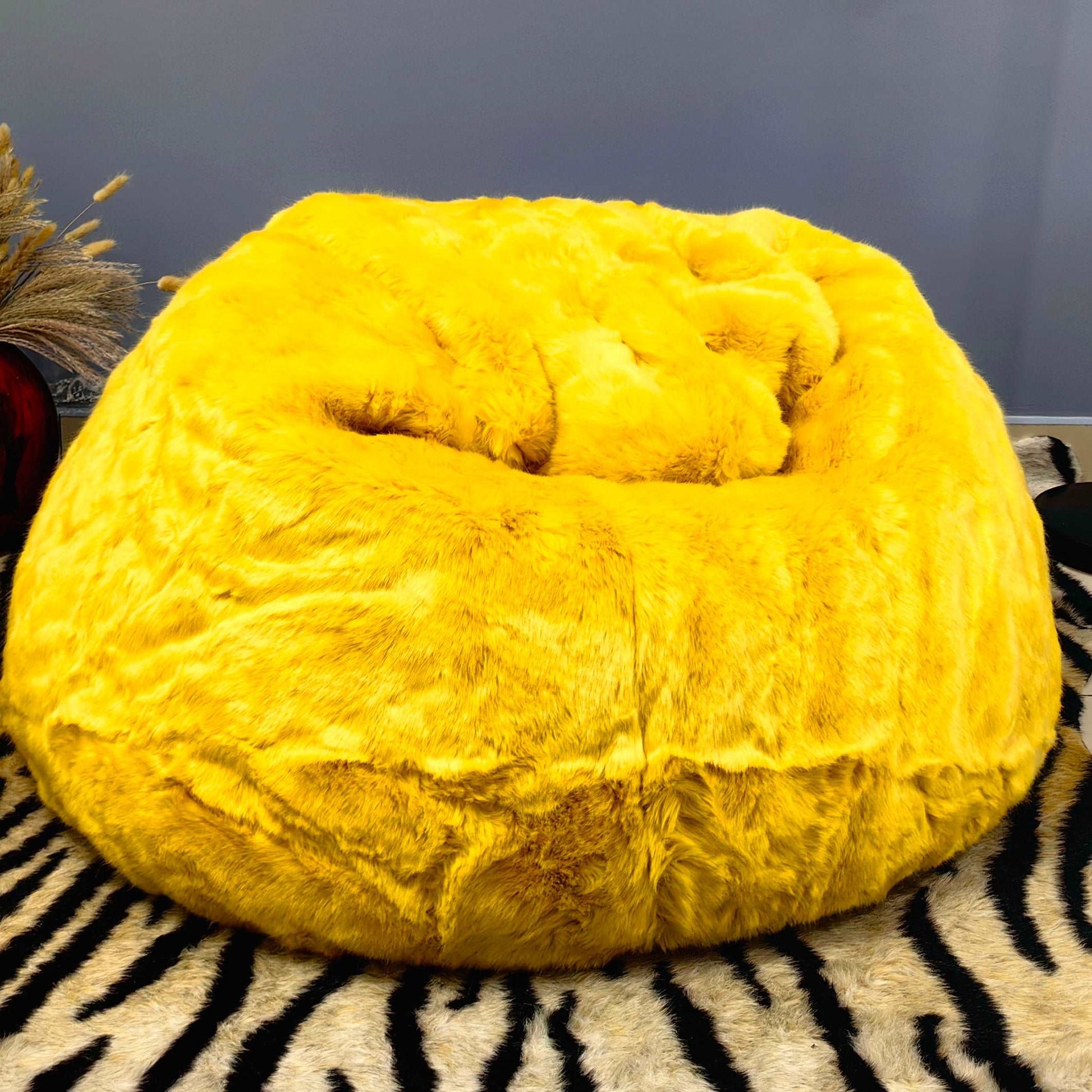 Power Packed Bright Yellow High Quality Luxury Faux Fur Bean Bag