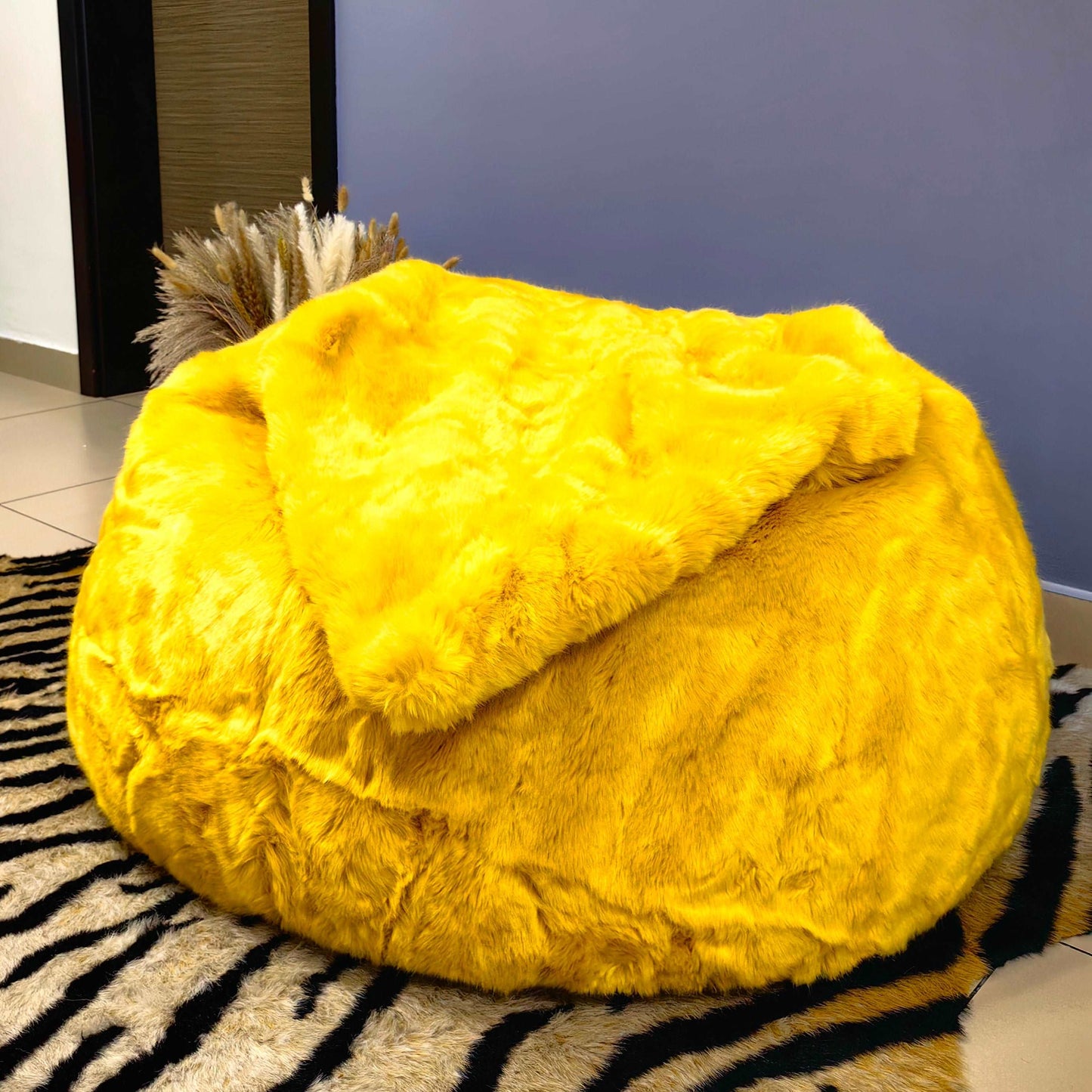 Power Packed Bright Yellow High Quality Luxury Faux Fur Bean Bag