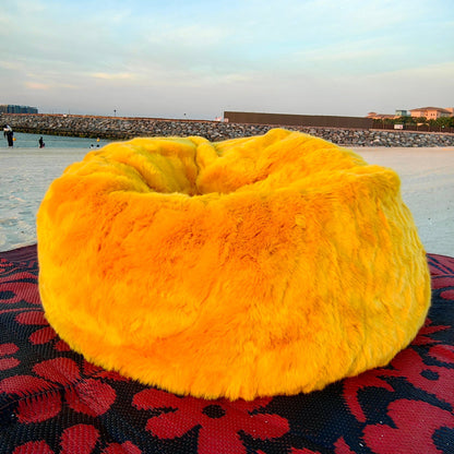 Power Packed Bright Yellow High Quality Luxury Faux Fur Bean Bag