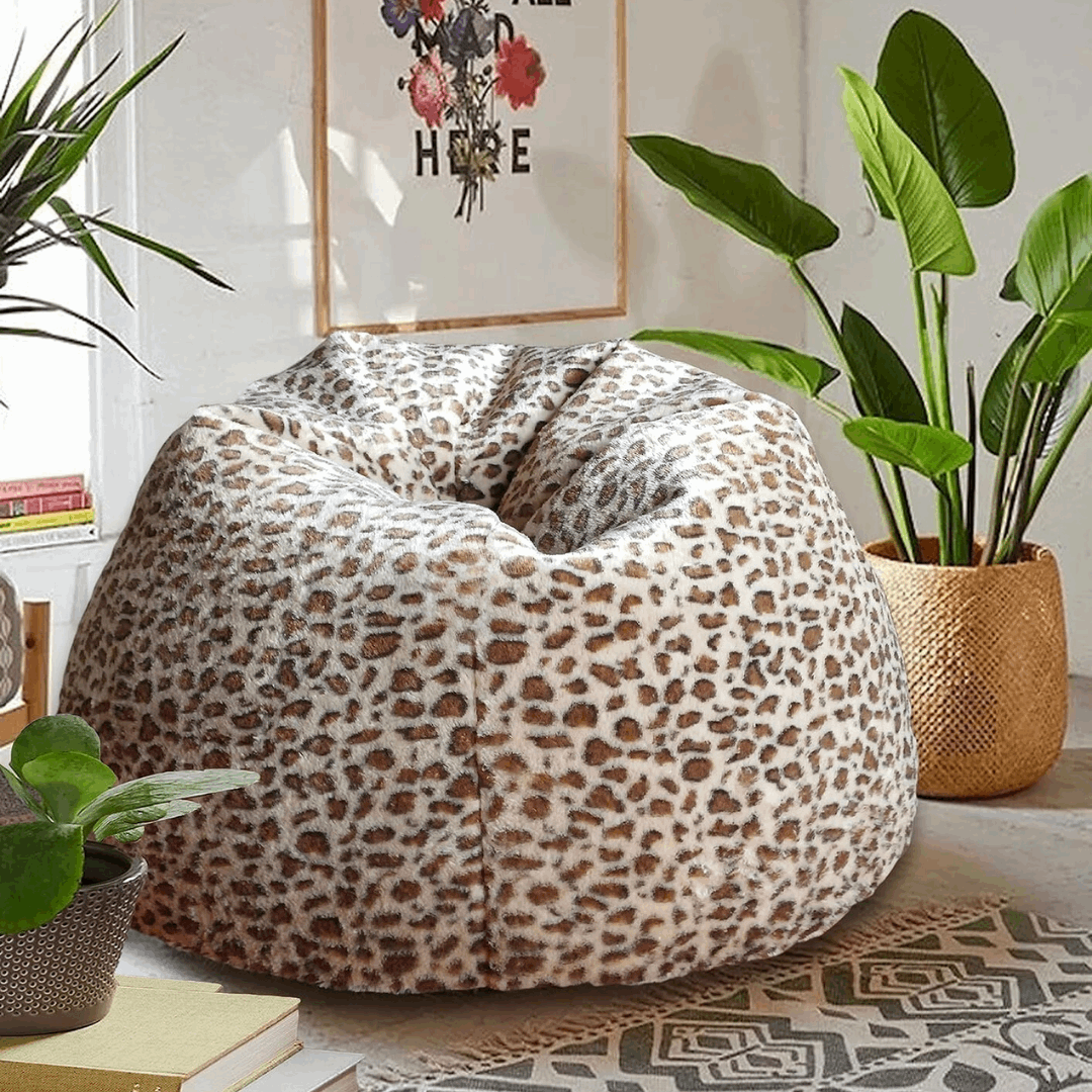 Snow Leopard Print Faux Animal Fur Luxury High Quality Bean Bag